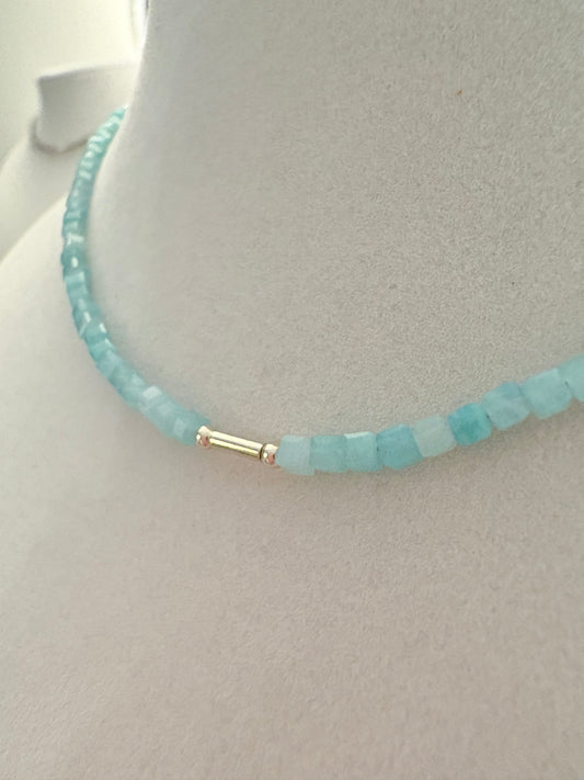 Amazonite Dainty Cube Necklace