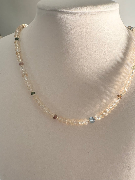 Citrine & Watermelon Tourmaline Station Necklace — 14K Gold Fill