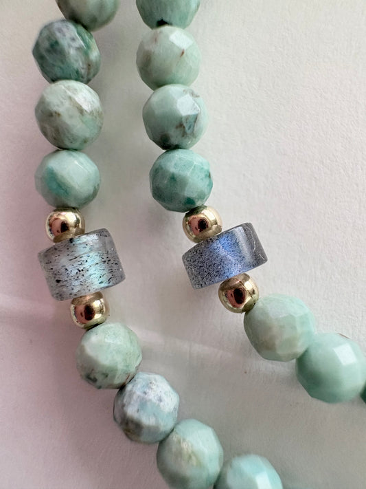 Dainty Turquoise & Labradorite Station Necklace