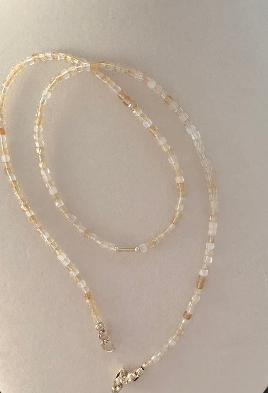 Citrine Dainty Cube Necklace
