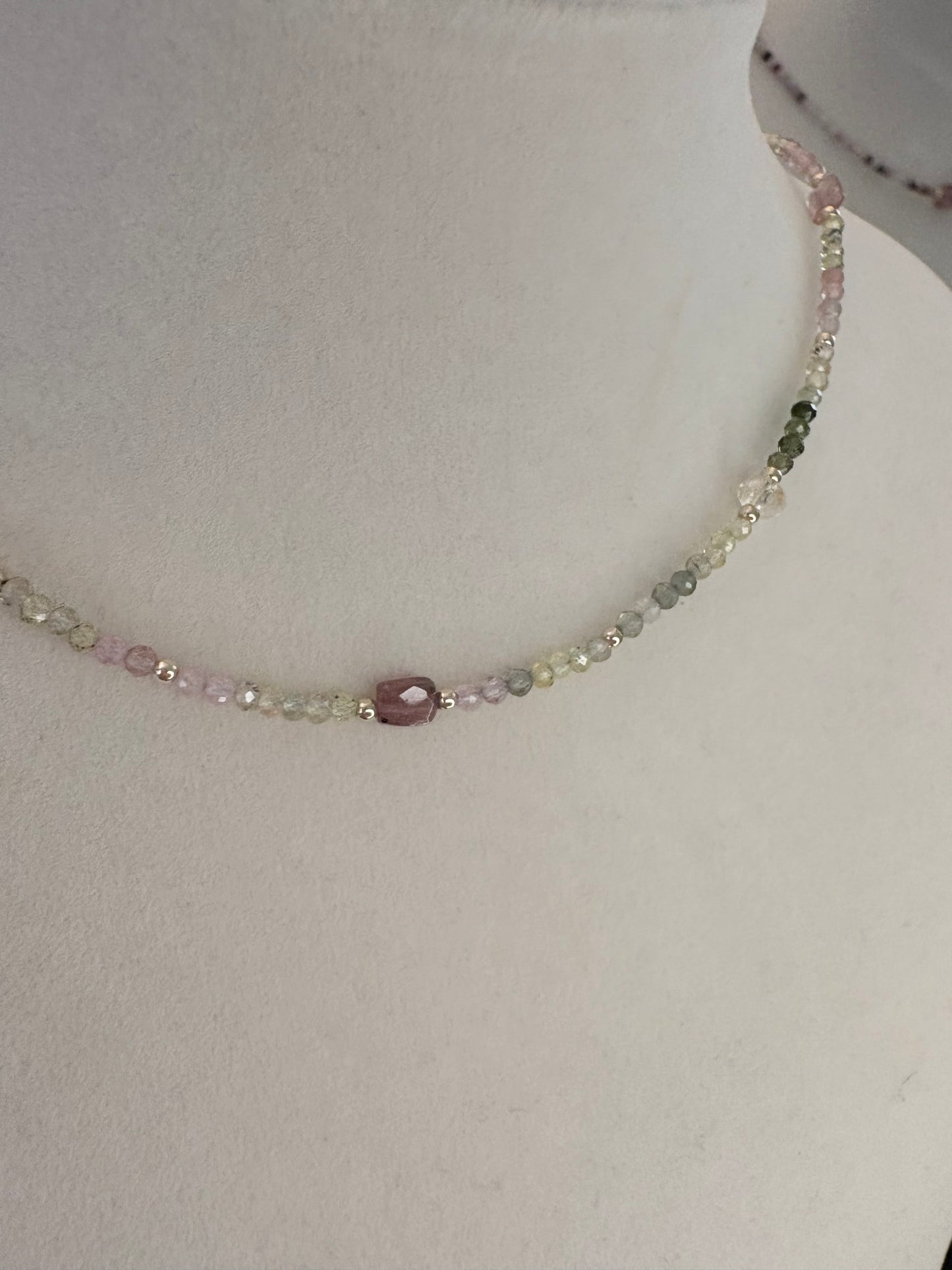 Watermelon Tourmaline & Green Sapphire Necklace