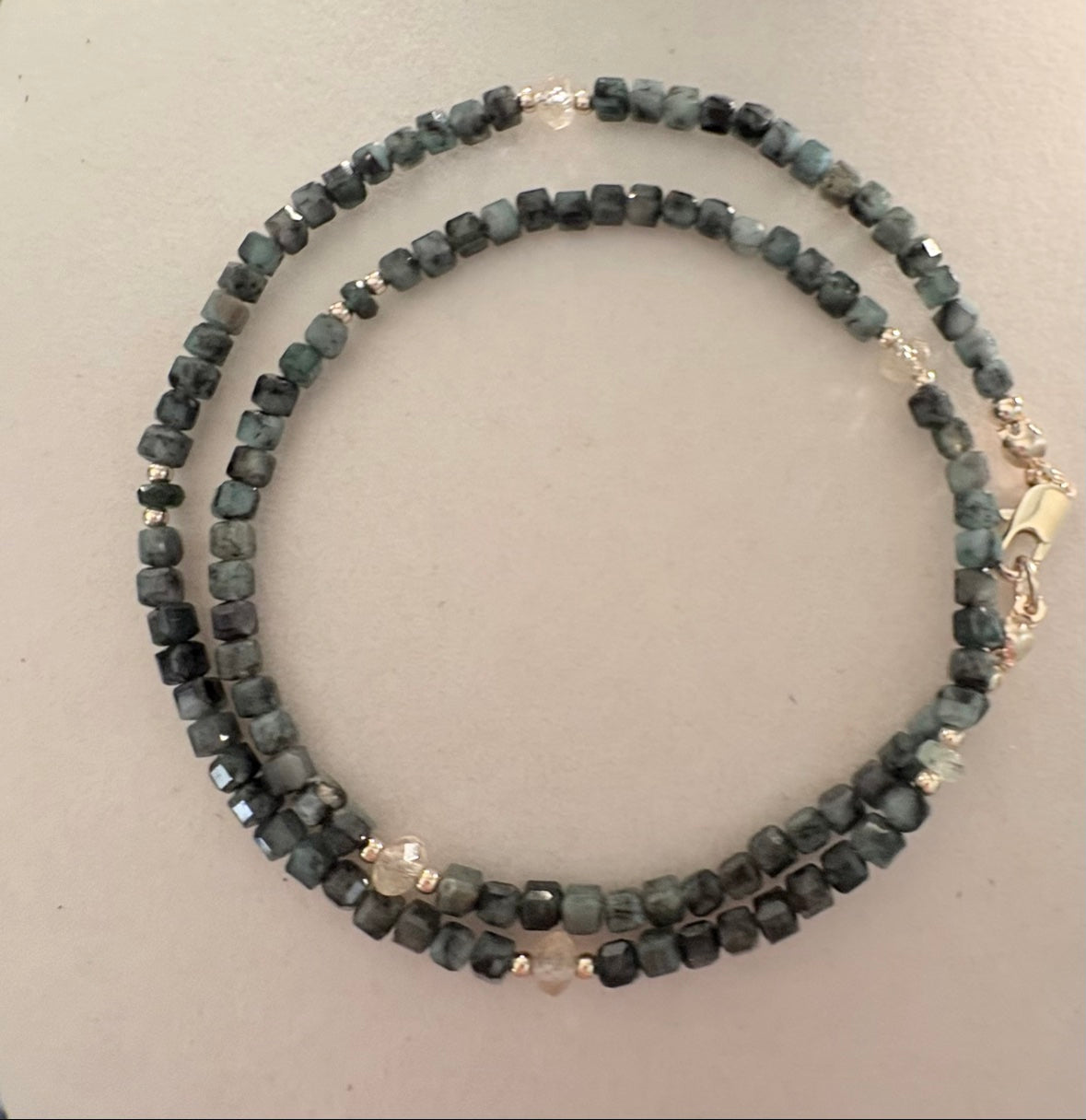 Emerald Cube & Citrine Station Necklace — 14K Gold Fill
