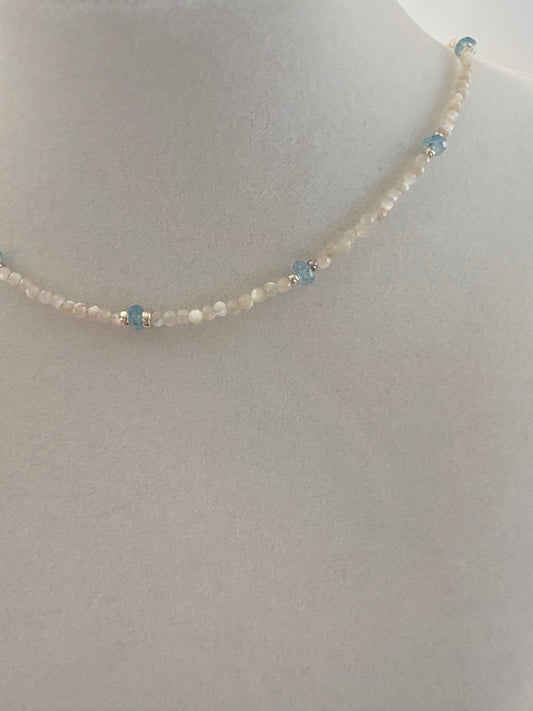 Dainty Mother of Pearl & Swiss Blue Topaz