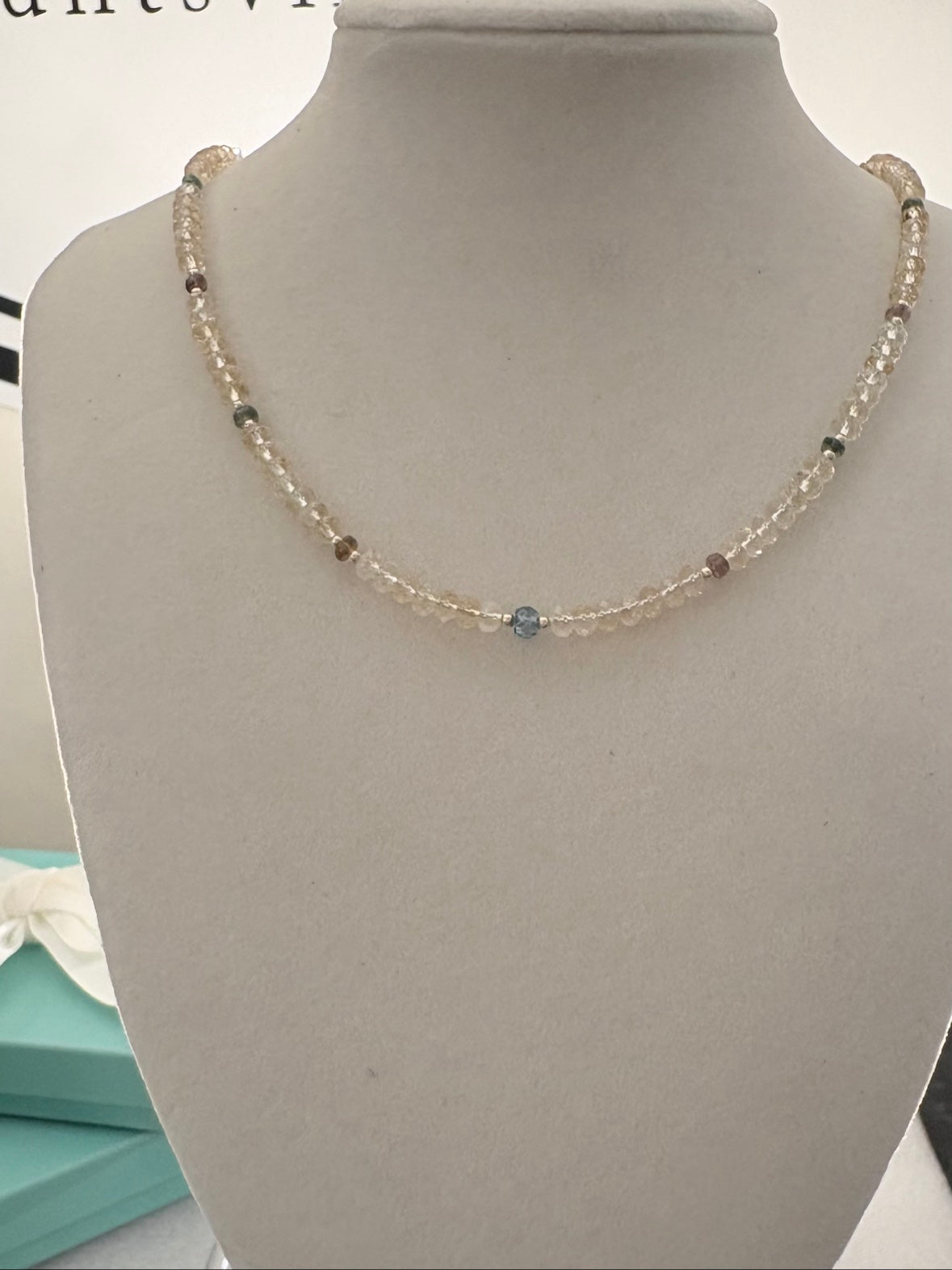 Citrine & Watermelon Tourmaline Station Necklace — 14K Gold Fill
