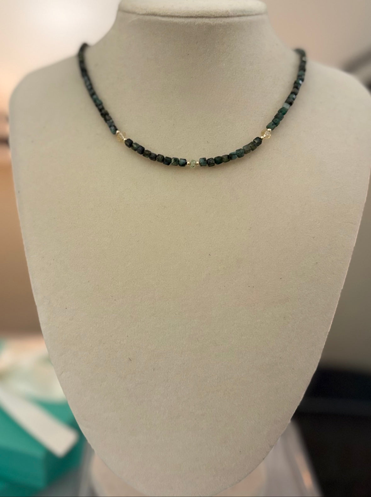 Emerald Cube & Citrine Station Necklace — 14K Gold Fill