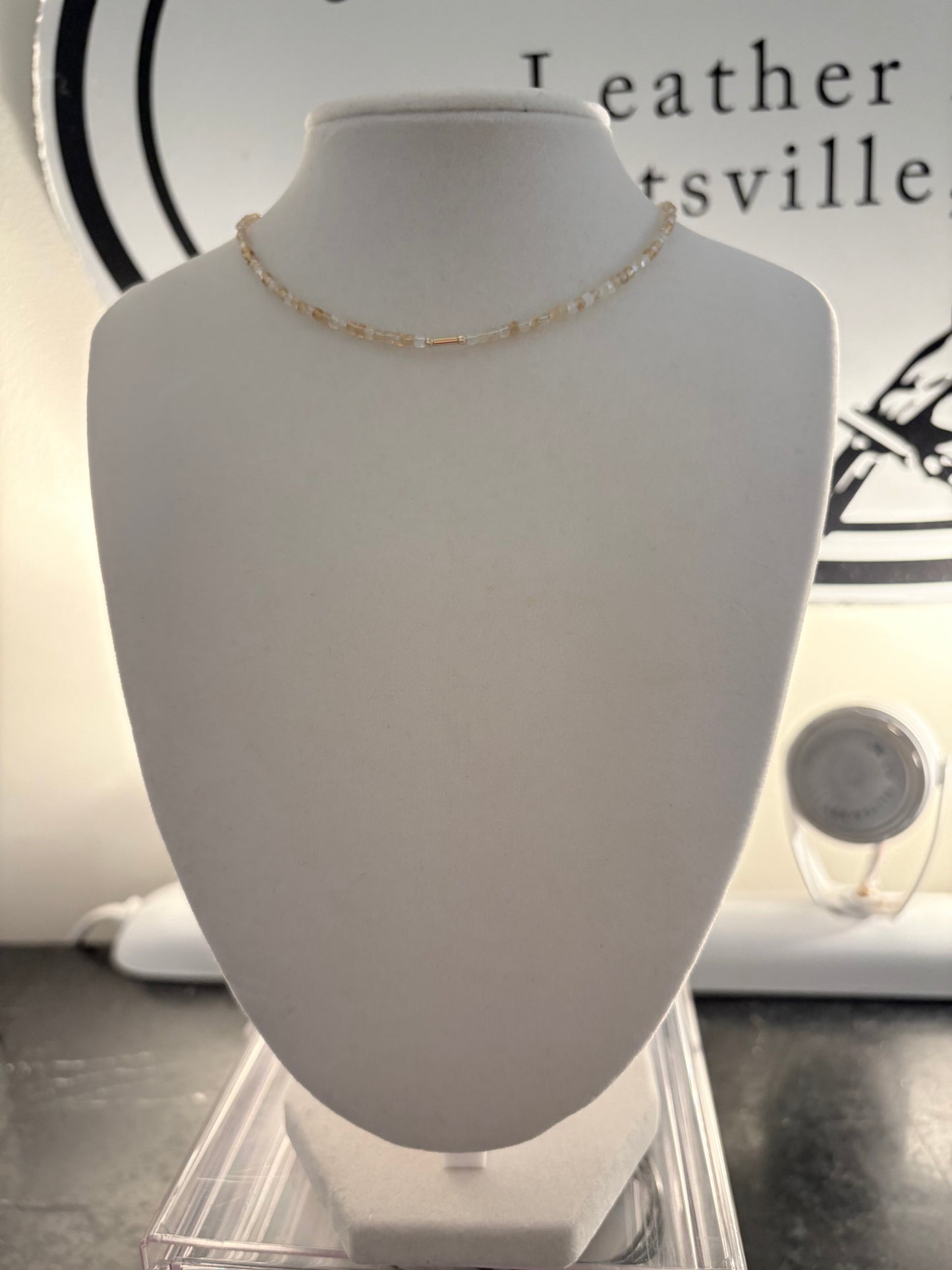 Citrine Dainty Cube Necklace