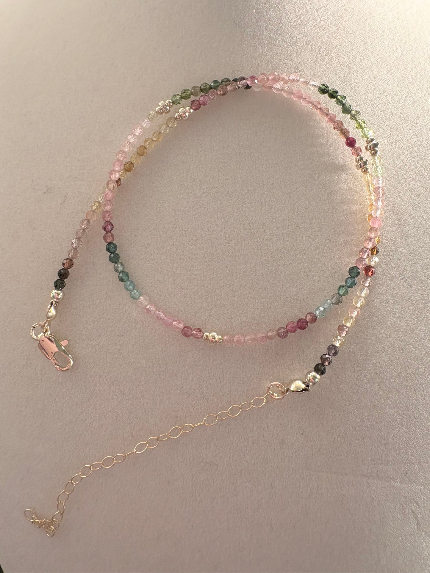 Watermelon Tourmaline Gold Station Necklace