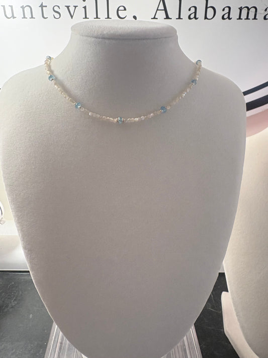 Dainty Mother of Pearl & Swiss Blue Topaz