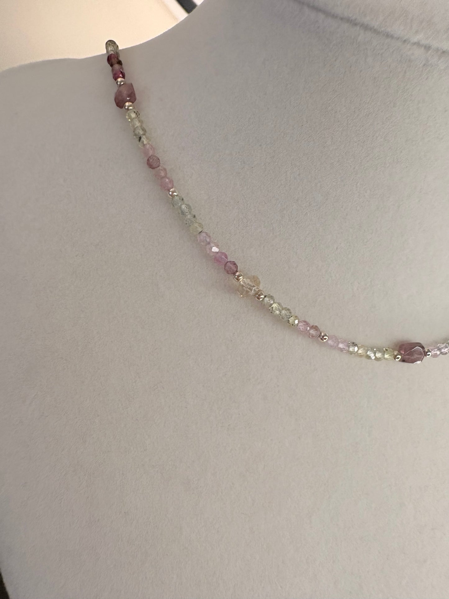 Watermelon Tourmaline & Green Sapphire Necklace