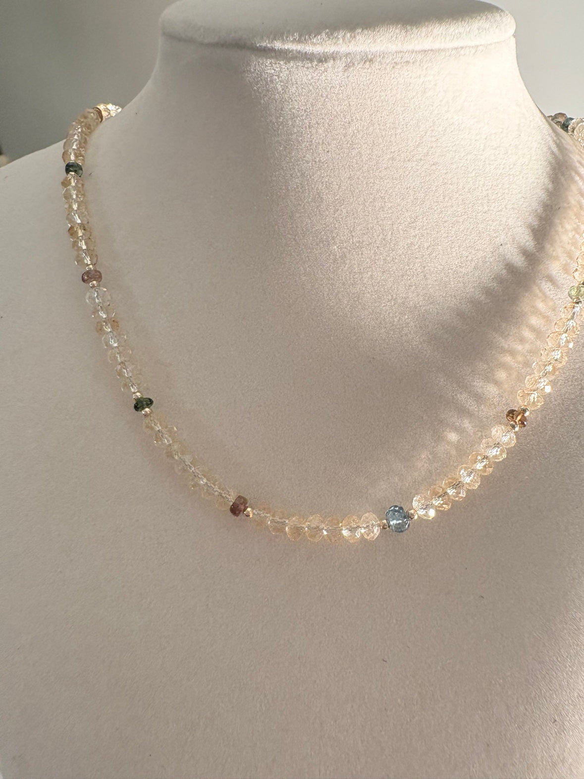 Citrine & Watermelon Tourmaline Station Necklace — 14K Gold Fill