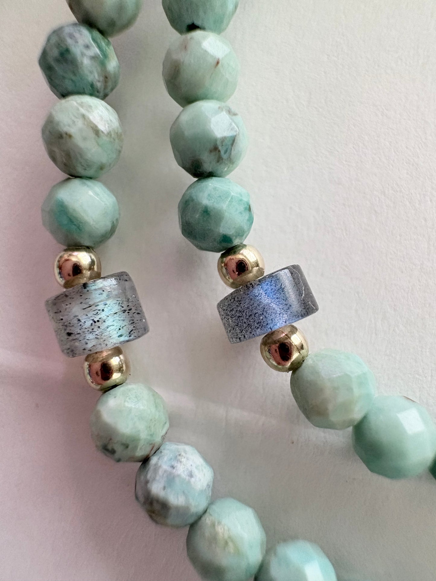 Dainty Turquoise & Labradorite Station Necklace