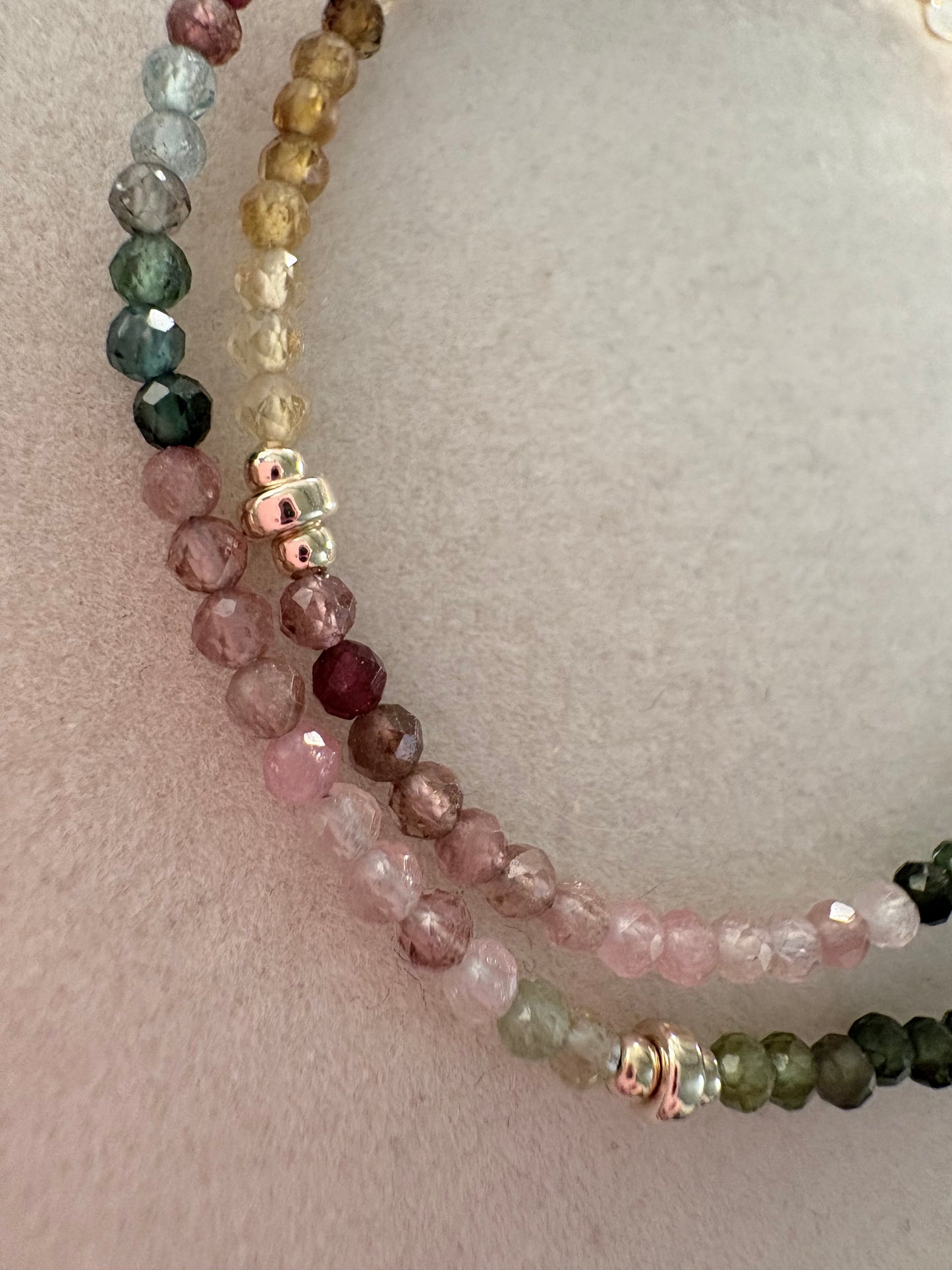 Watermelon Tourmaline Gold Station Necklace