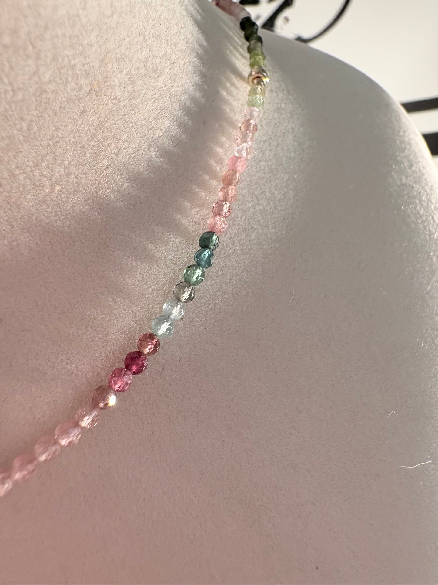 Watermelon Tourmaline Gold Station Necklace