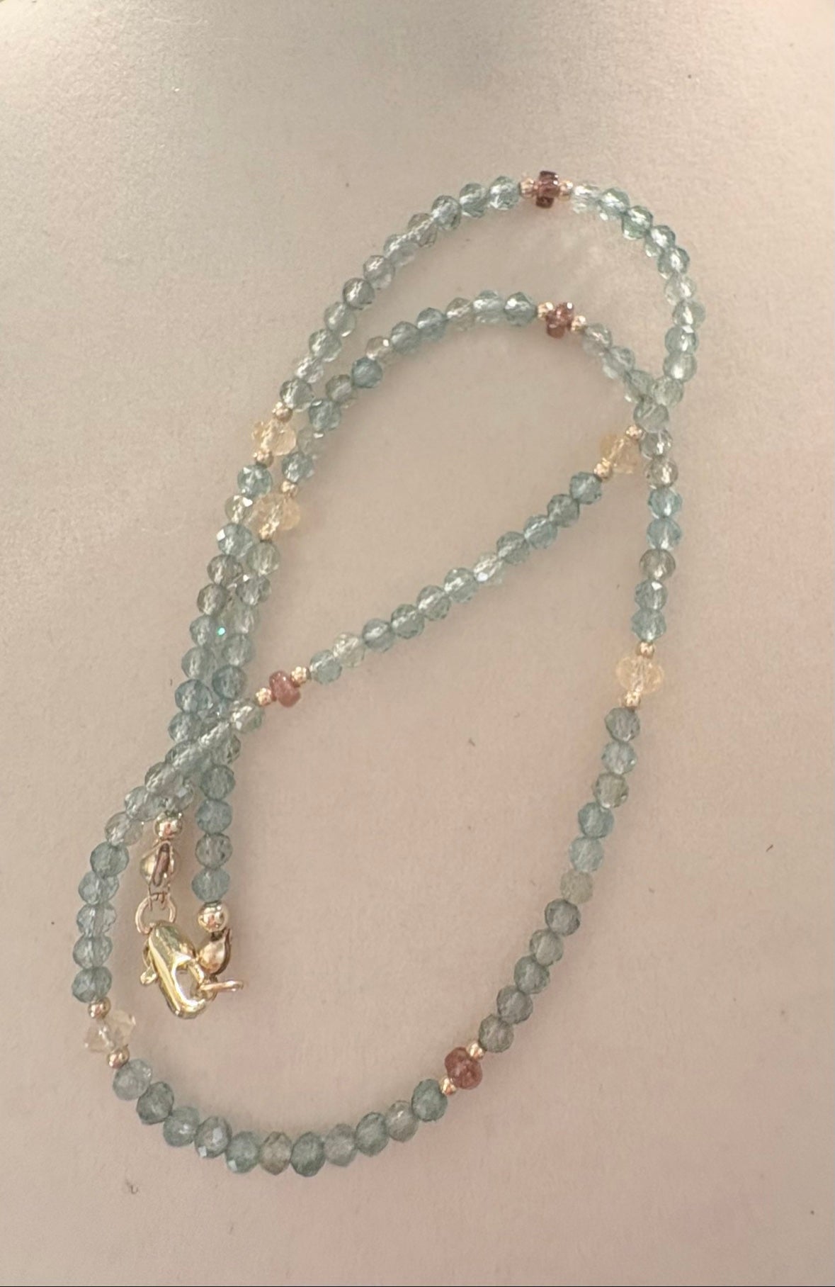 Green Lake Apatite, Citrine & Watermelon Tourmaline Station Necklace — 14K Gold Fill