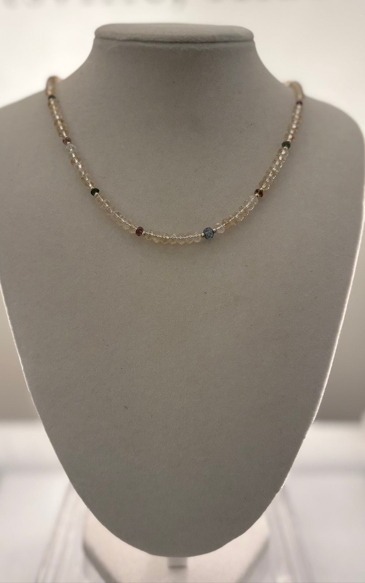 Citrine & Watermelon Tourmaline Station Necklace — 14K Gold Fill