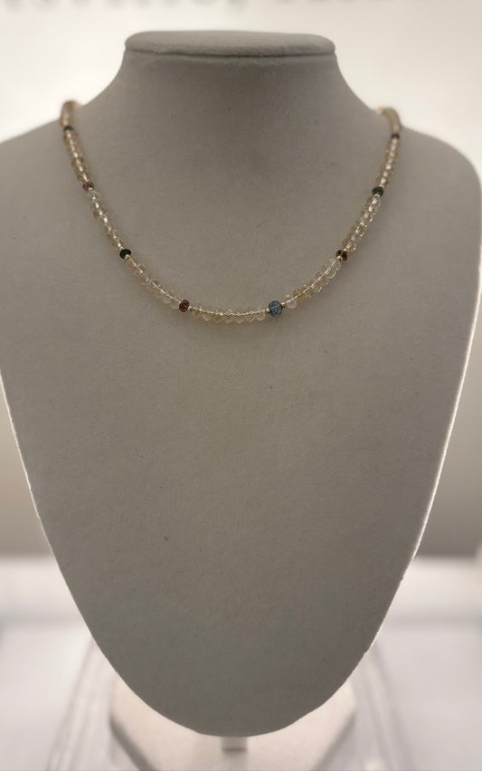 Citrine & Watermelon Tourmaline Station Necklace — 14K Gold Fill