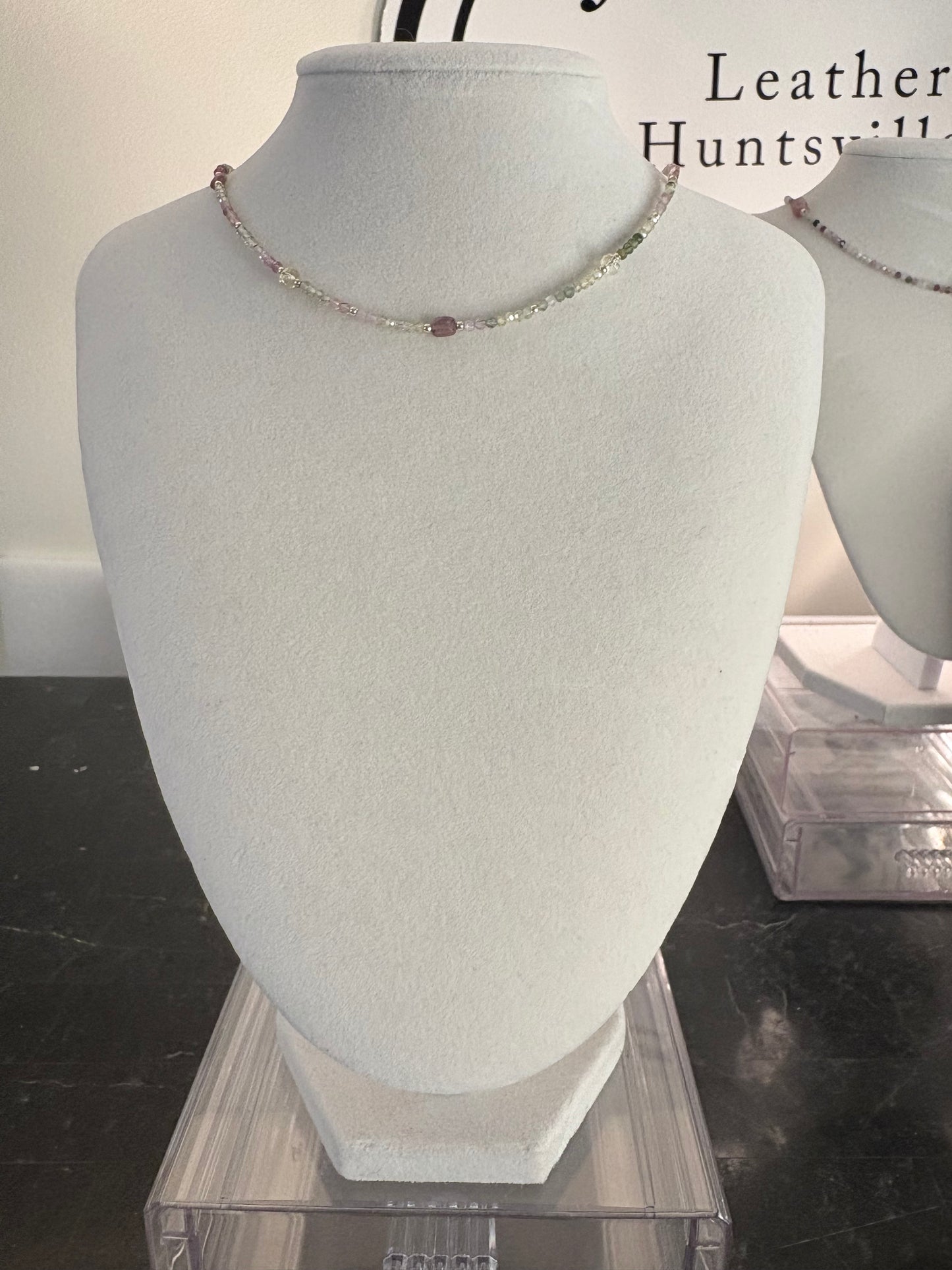 Watermelon Tourmaline & Green Sapphire Necklace
