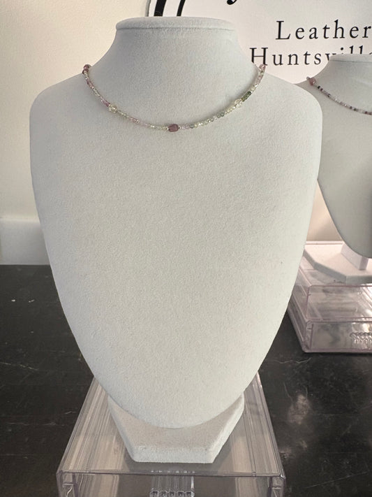 Watermelon Tourmaline & Green Sapphire Necklace