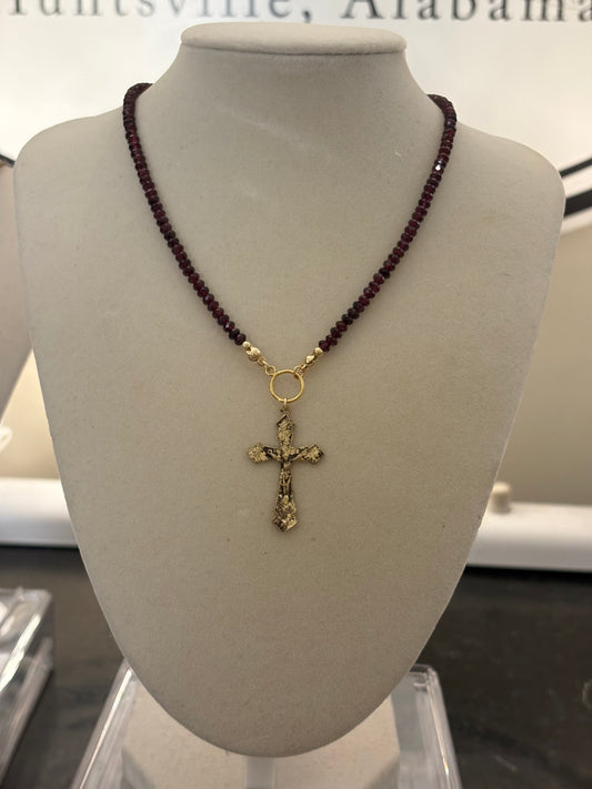 Red Garnet Revival Cross Necklace