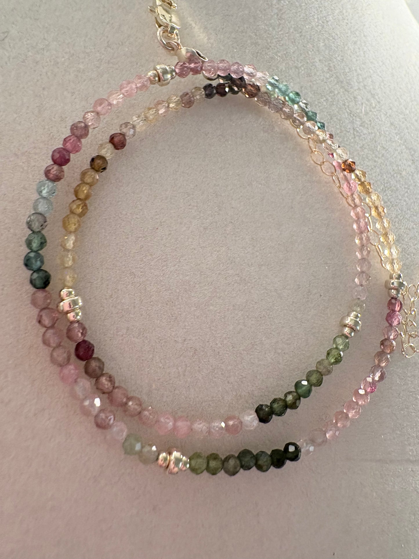 Watermelon Tourmaline Gold Station Necklace