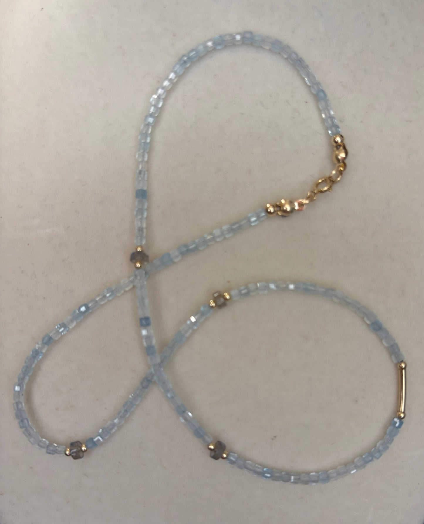 Aquamarine & Labradorite Station Necklace