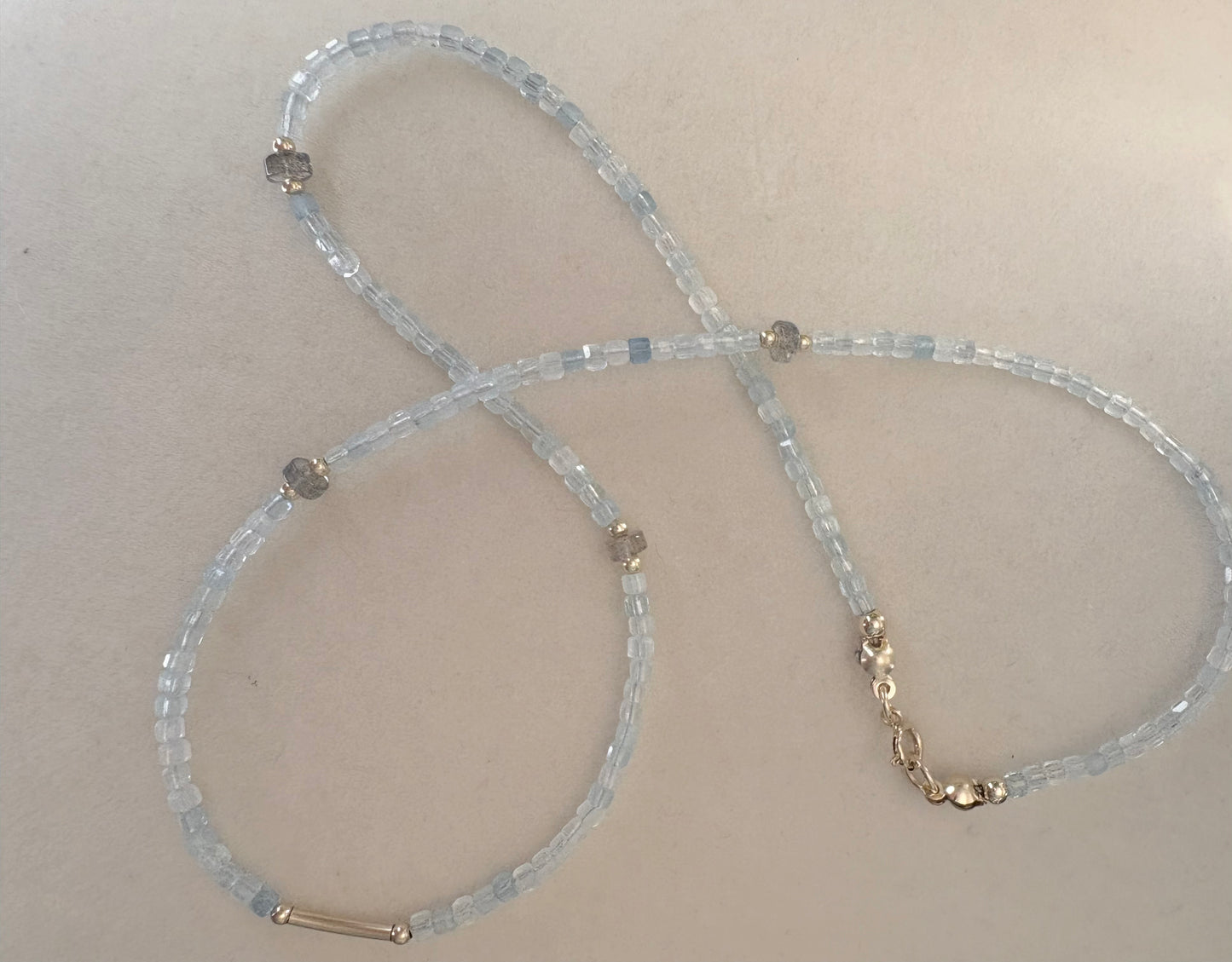 Aquamarine & Labradorite Station Necklace
