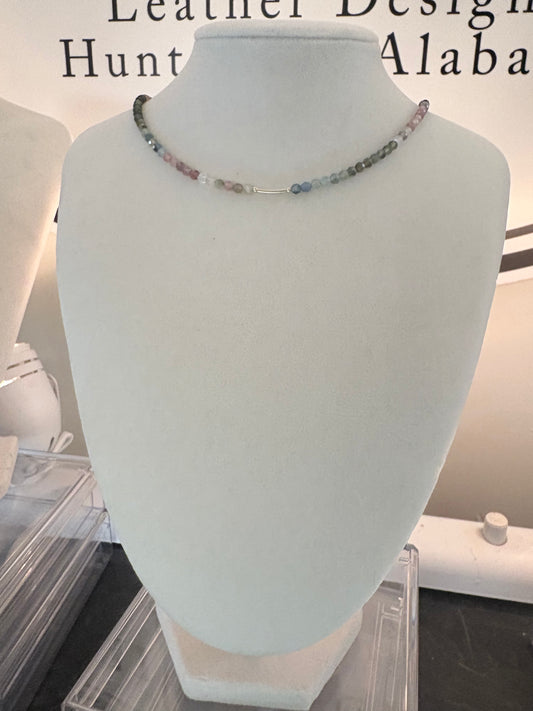 Faceted Round Watermelon Tourmaline Necklace