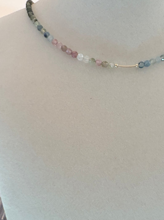Faceted Round Watermelon Tourmaline Necklace
