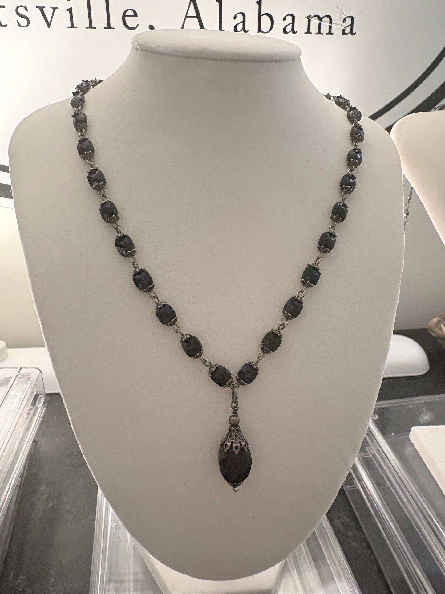 Midnight Noir Art Deco Drop Necklace