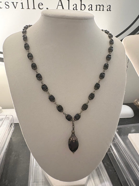 Midnight Noir Art Deco Drop Necklace