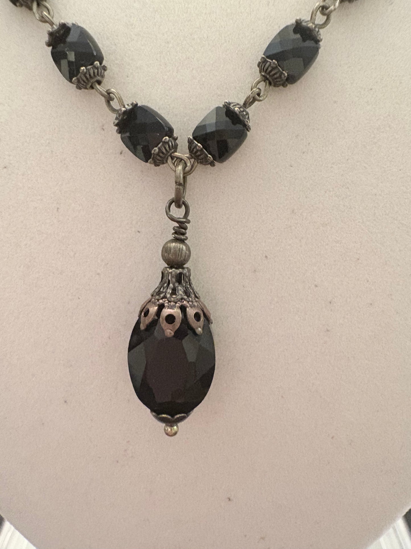 Midnight Noir Art Deco Drop Necklace