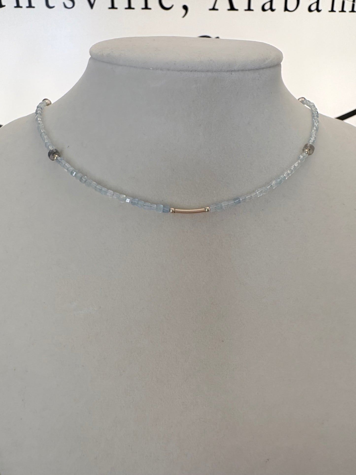 Aquamarine & Labradorite Station Necklace
