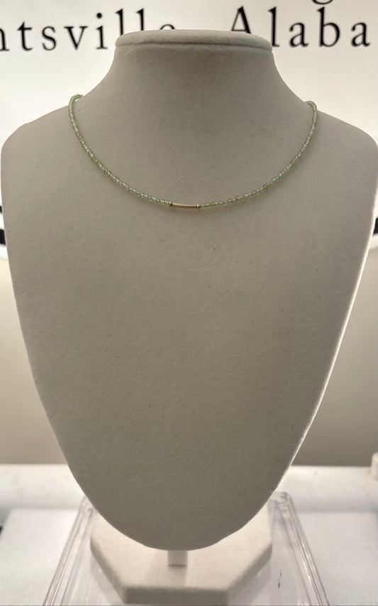 Dainty Peridot Round Necklace — 14K Gold Fill