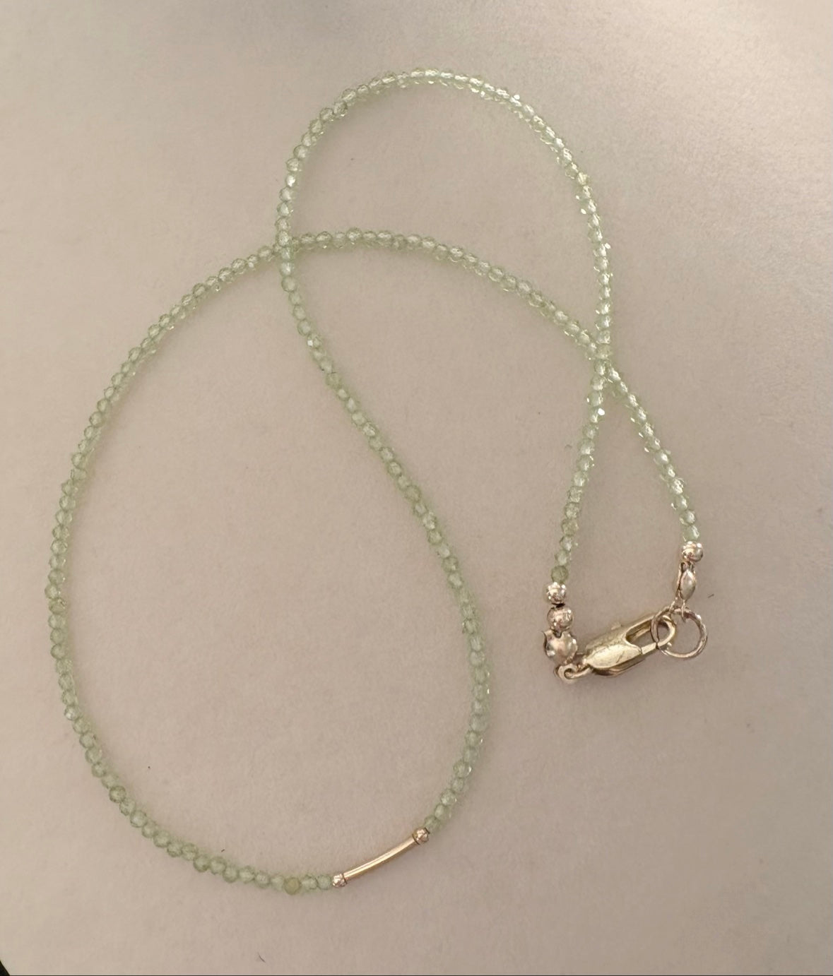Dainty Peridot Round Necklace — 14K Gold Fill
